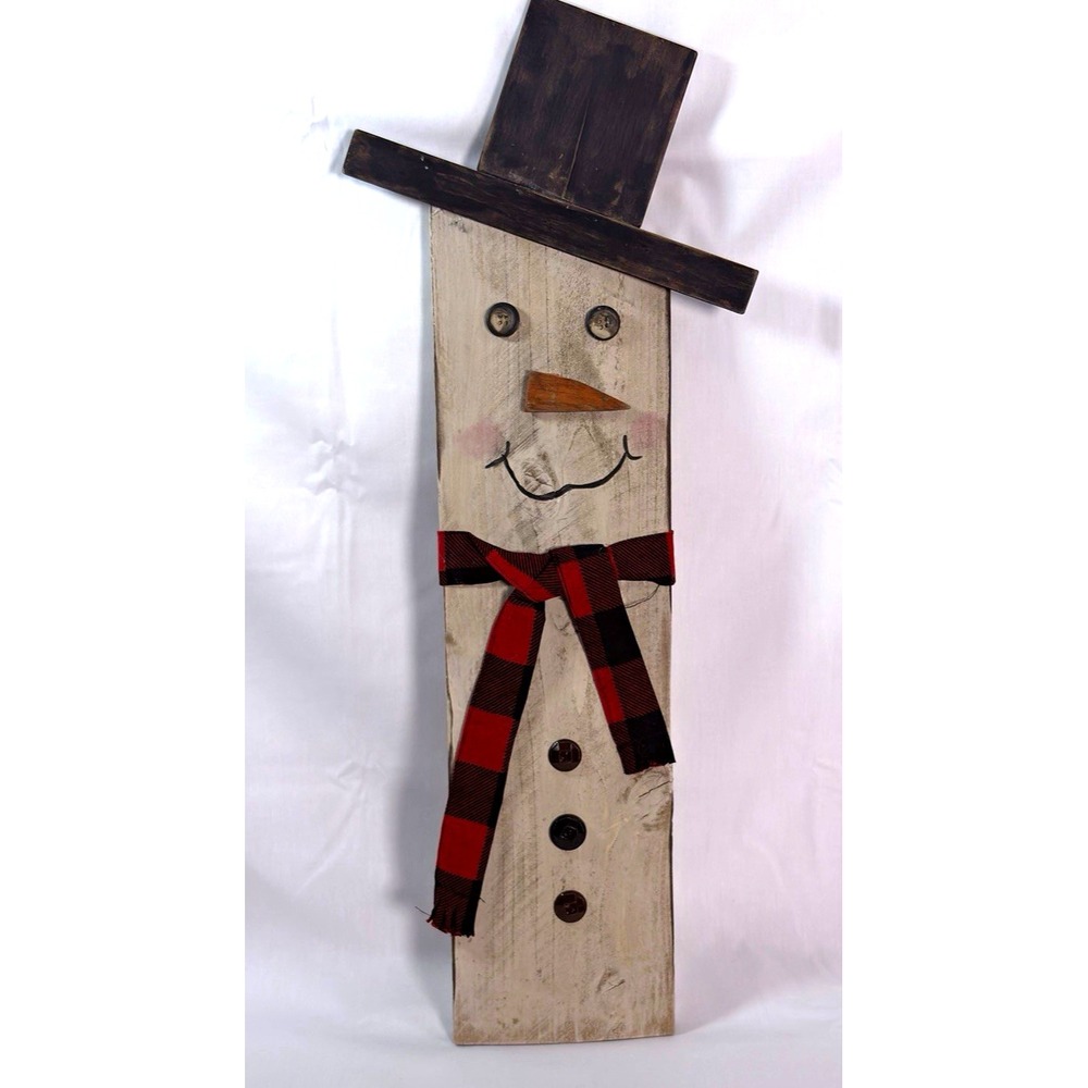 Handmade Snowman Figurine 23in Freestanding Buffalo Plaid Scarf Multicolor 494